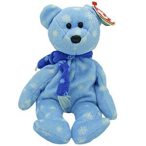 Ty Beanie Baby 1999 Holiday Teddy Blue Snowflake Bear Plush Toy Collectible 8"
